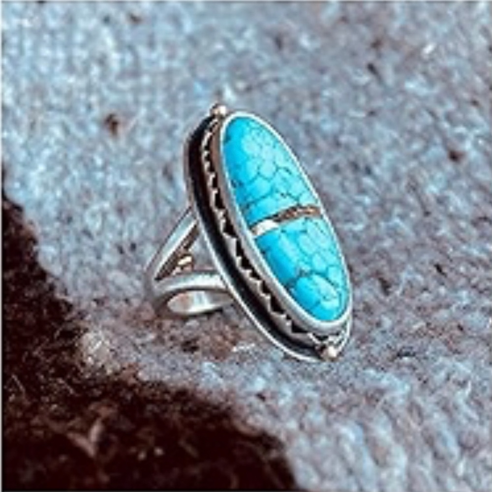 New Natural Blue Turquoise Navajo Genuine Silver Handmade OOAK Ring - Picture 5 of 16
